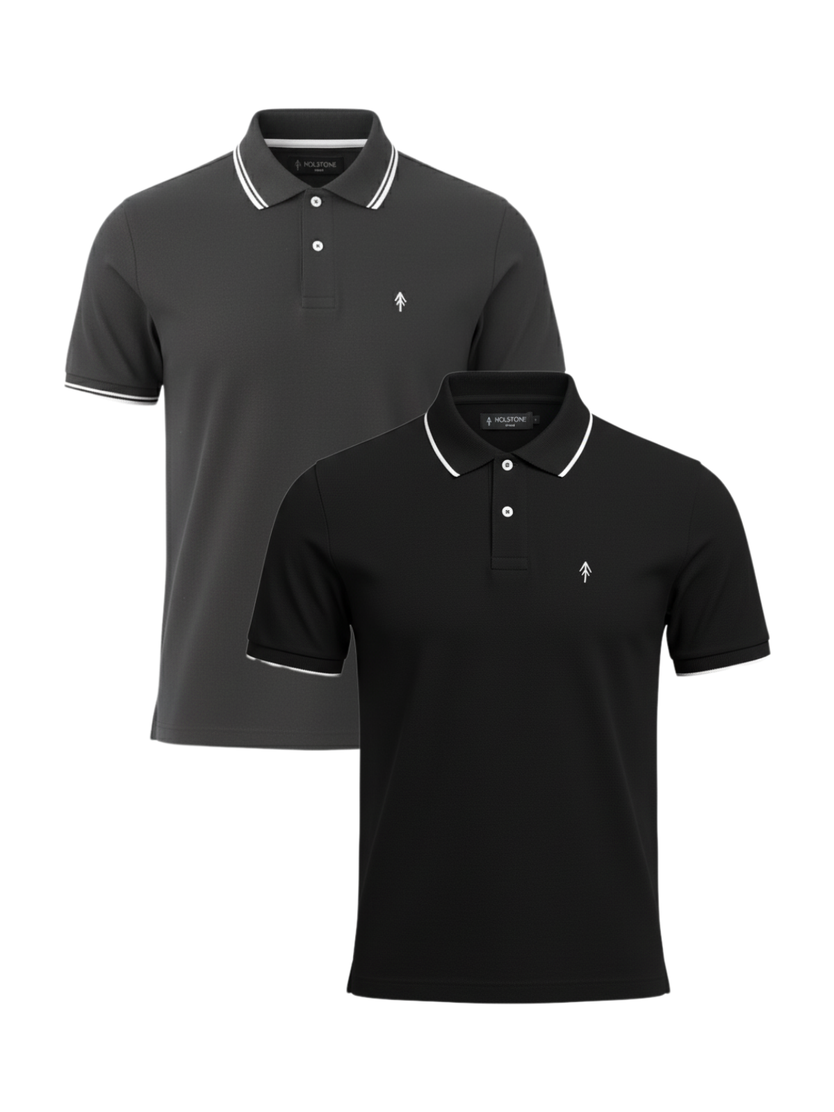 2 Pack Playeras Tipo Polo Holstone - (Gris Oxford - Negro)