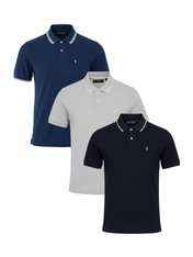 3 Pack Playeras Tipo Polo Holstone - (Gris Jaspe - Azul Náutica - Negro)
