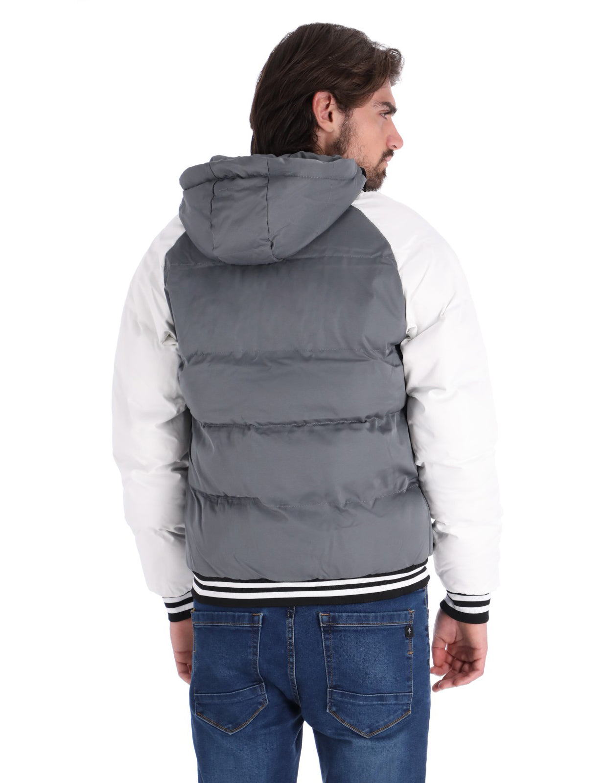 Chamarra Tipo Universitaria para Hombre con Cierre de Broches - Gris