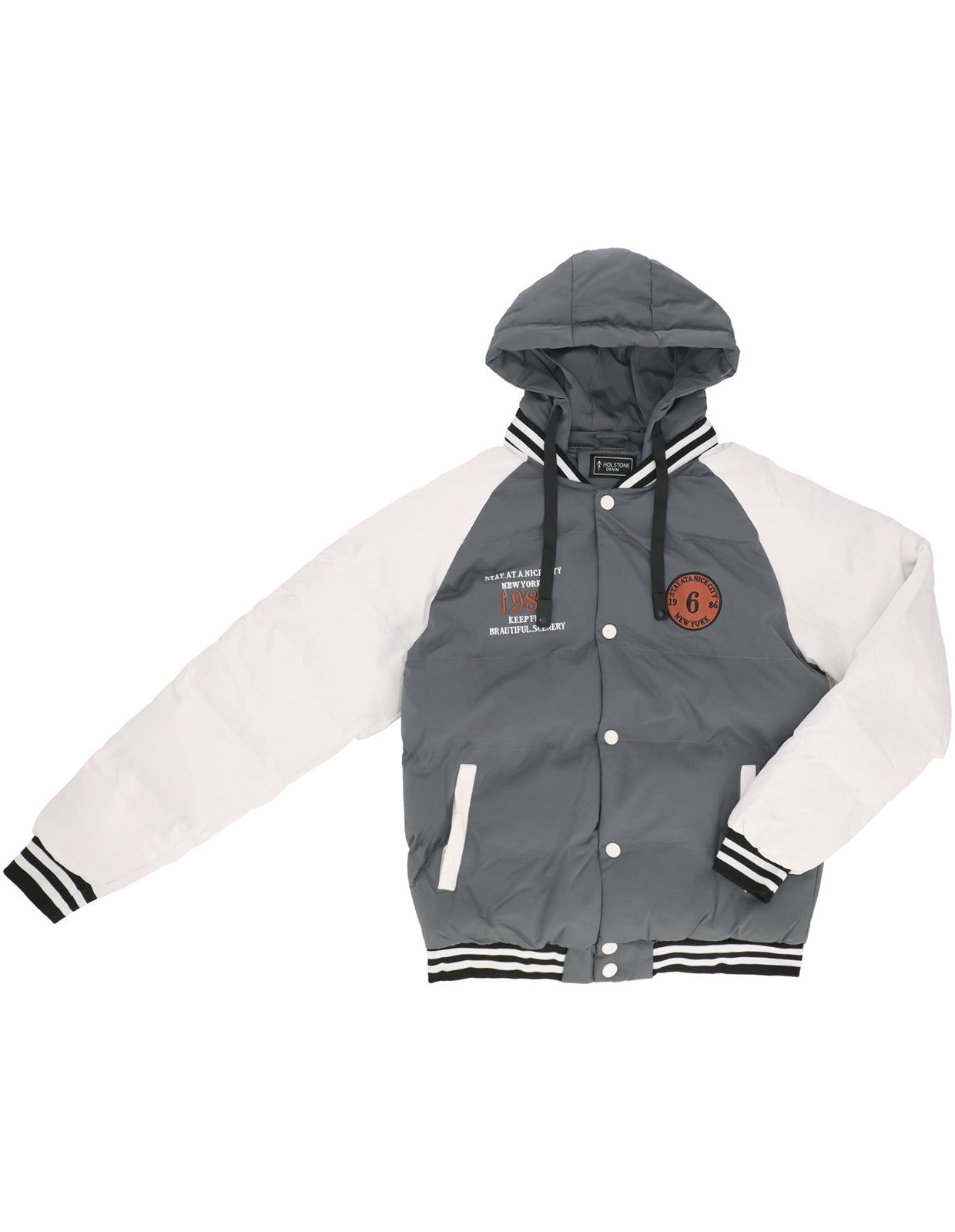 Chamarra Tipo Universitaria para Hombre con Cierre de Broches - Gris