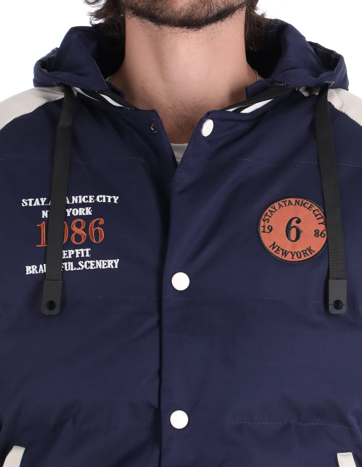 Chamarra Tipo Universitaria para Hombre con Cierre de Broches - Navy