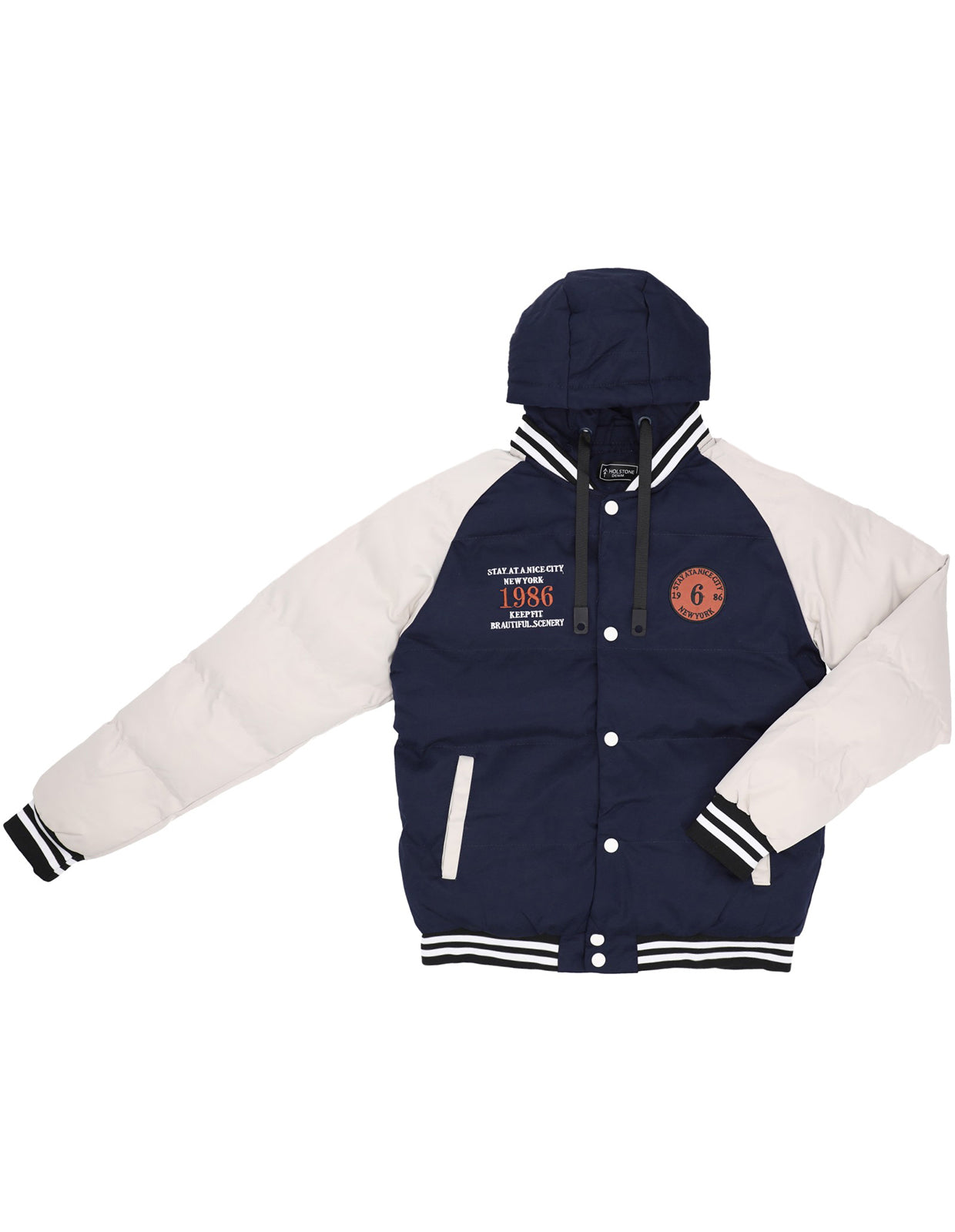 Chamarra Tipo Universitaria para Hombre con Cierre de Broches - Navy