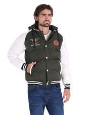 Chamarra Tipo Universitaria para Hombre con Cierre de Broches - Verde Olivo