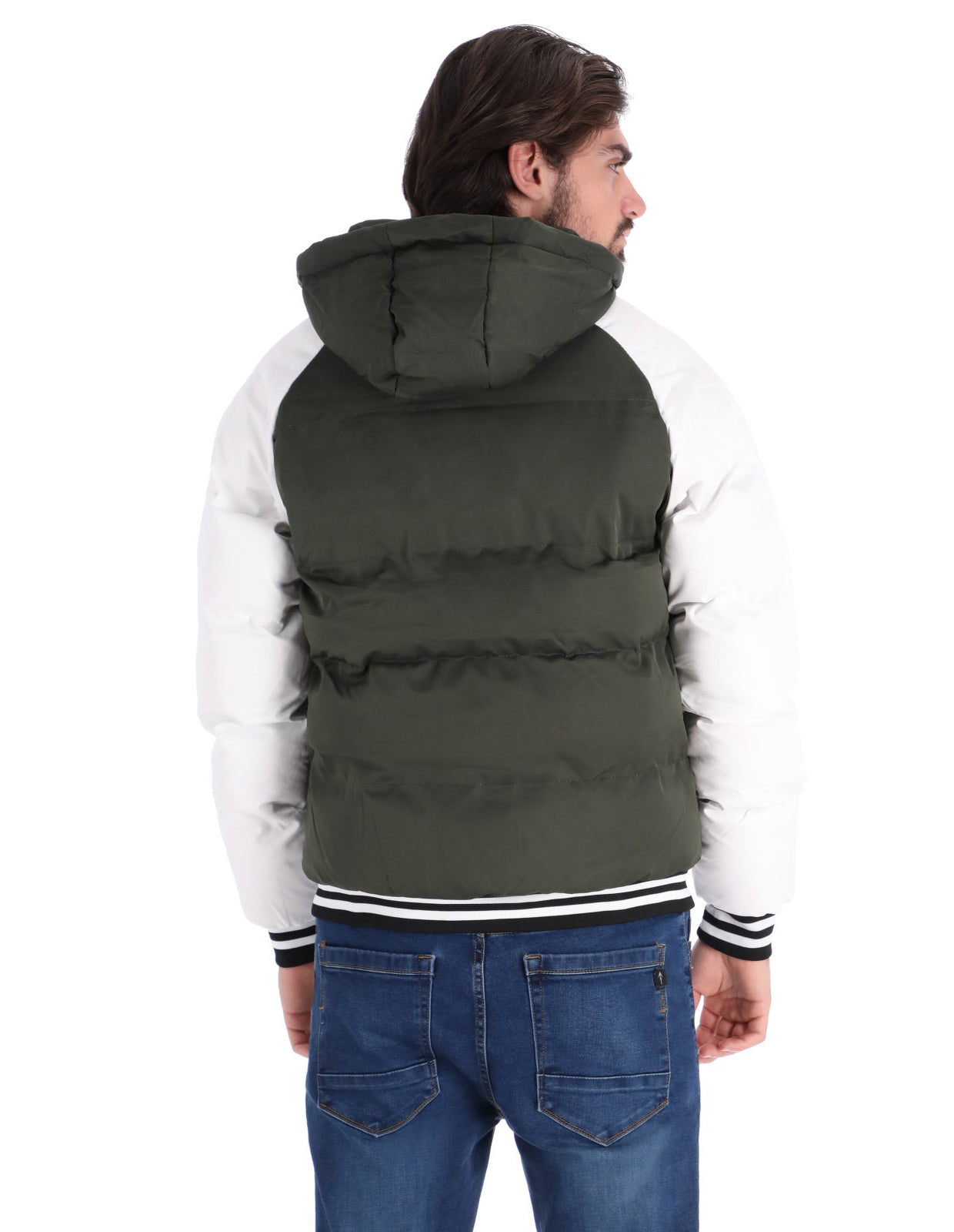 Chamarra Tipo Universitaria para Hombre con Cierre de Broches - Verde Olivo