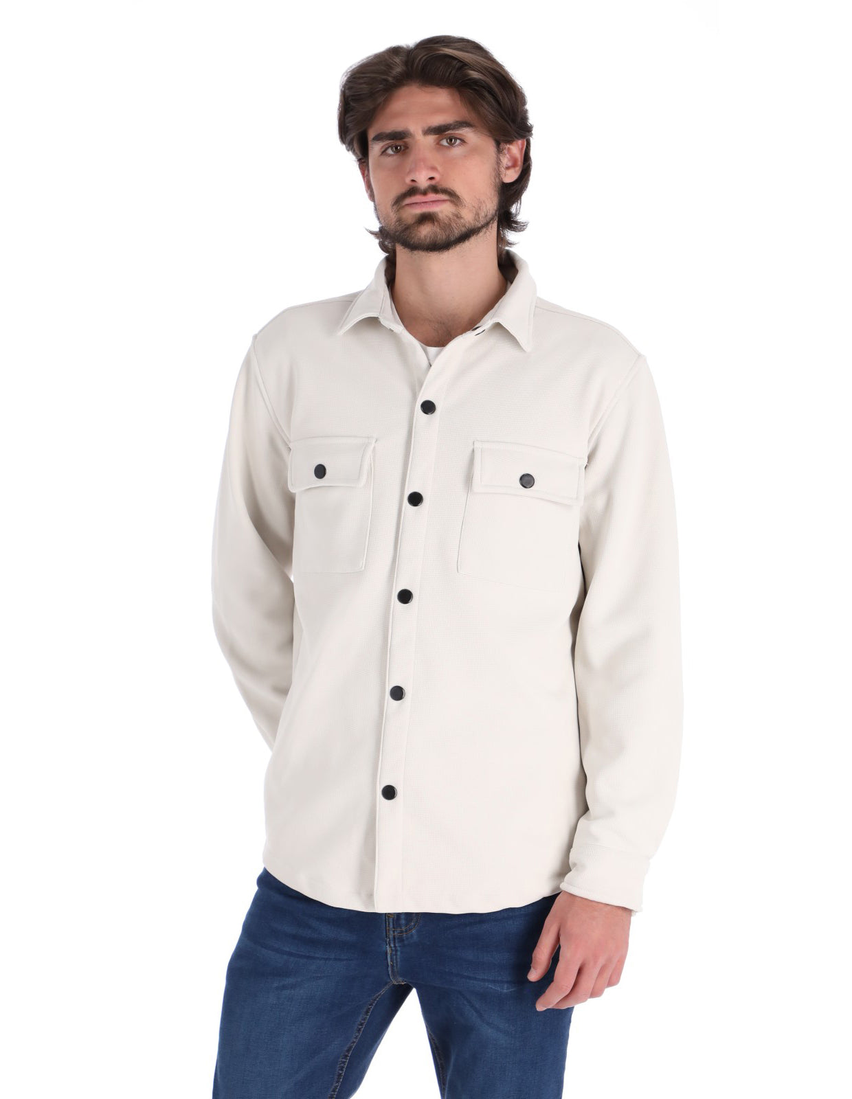 Sobrecamisa Ligera para Hombre con Bolsillos de Solapa - Blanco