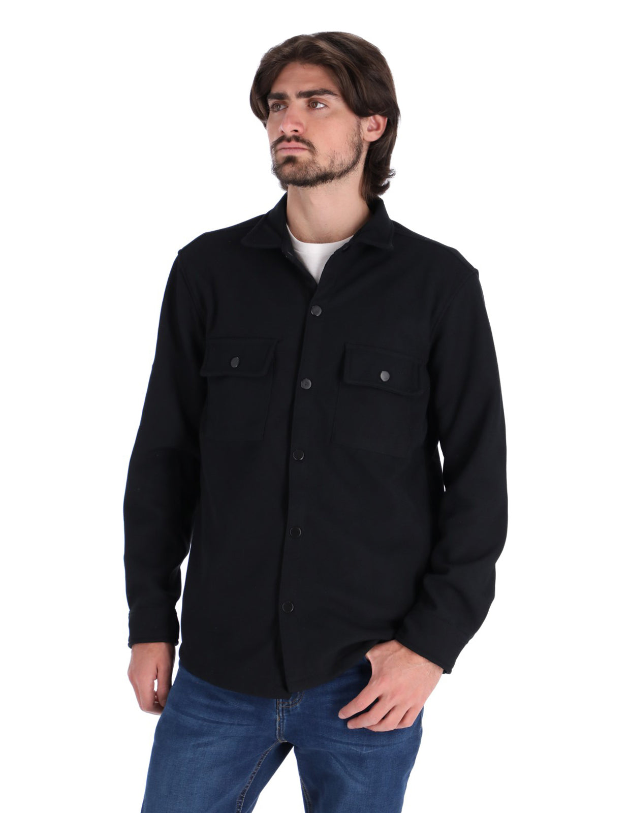 Sobrecamisa Ligera para Hombre con Bolsillos de Solapa - Negro