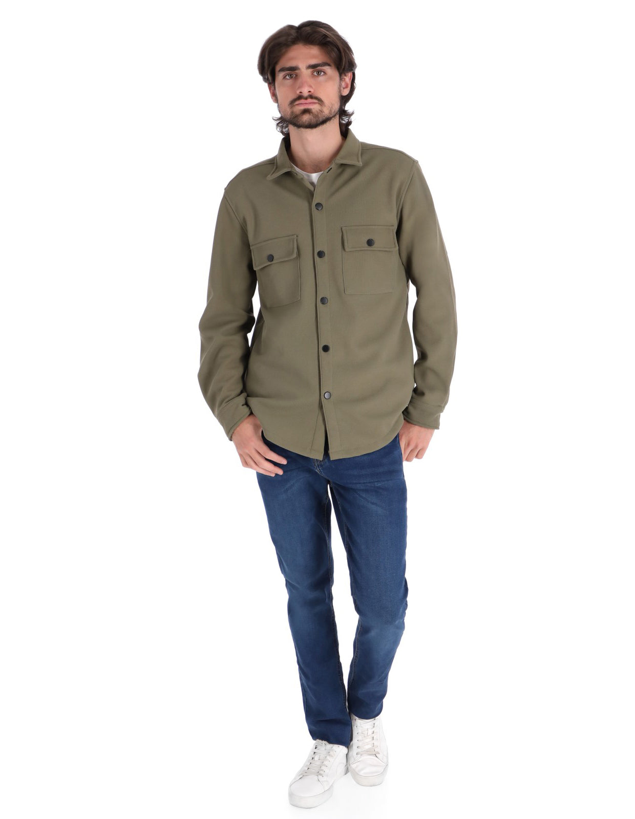 Sobrecamisa Ligera para Hombre con Bolsillos de Solapa - Verde Olivo