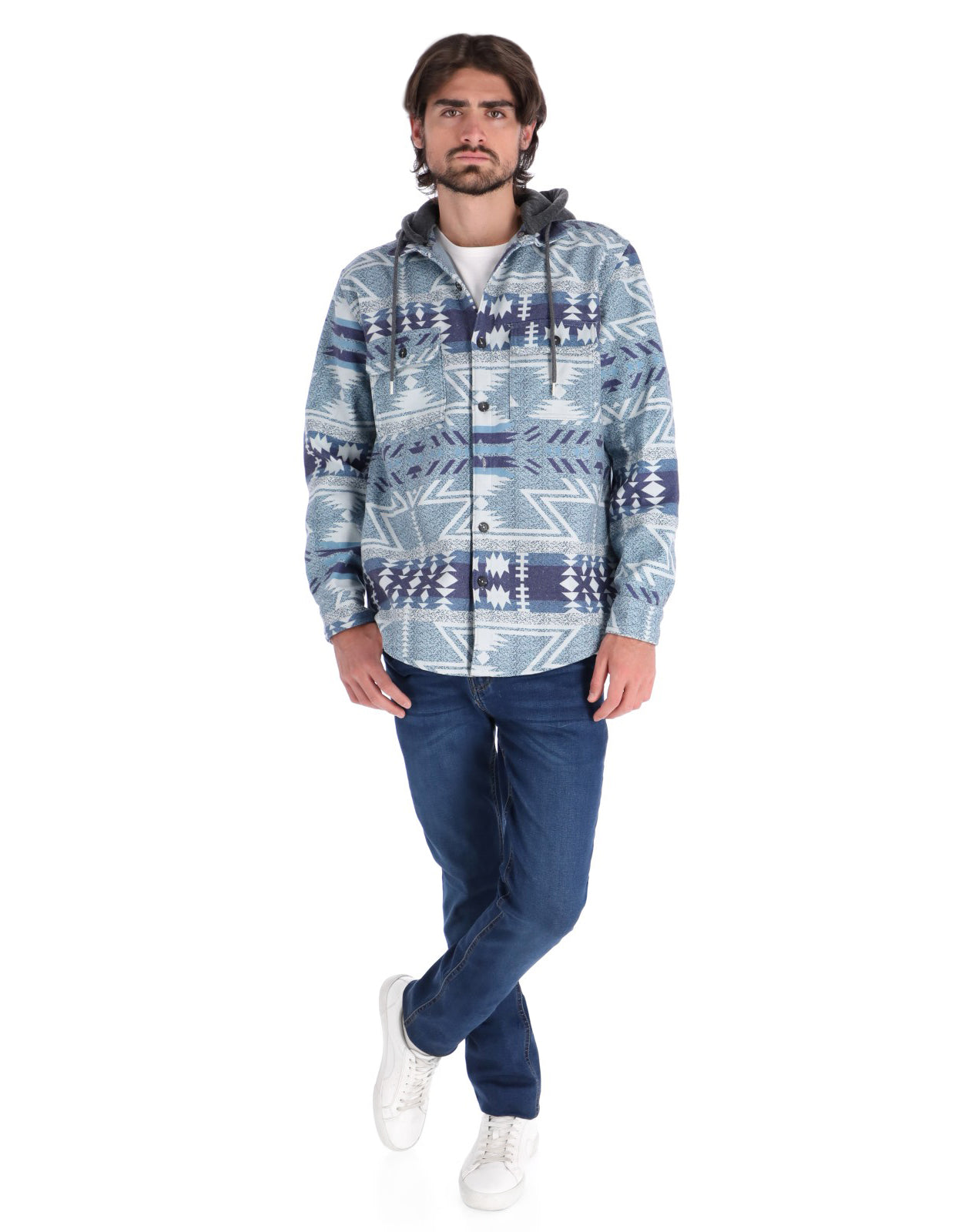 Sobrecamisa Casual con Capucha y Bolsillos Frontales - Azul