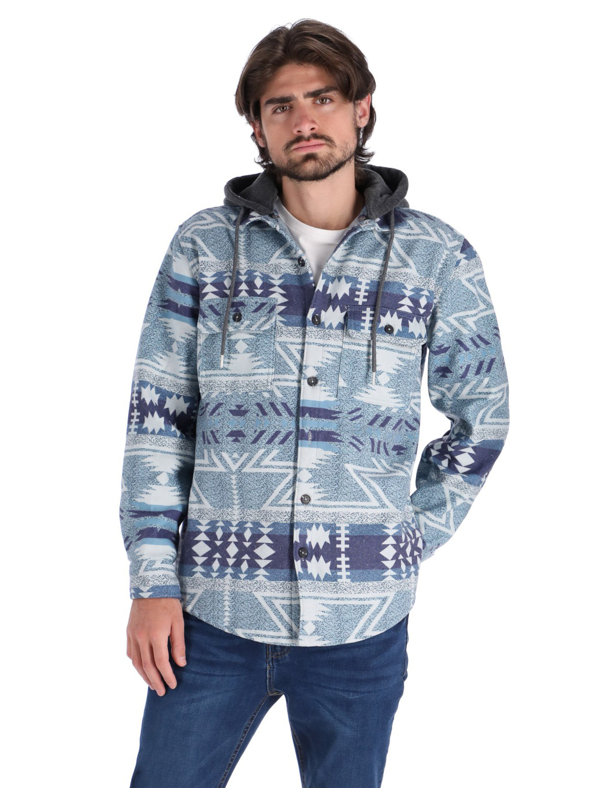 Sobrecamisa Casual con Capucha y Bolsillos Frontales - Azul