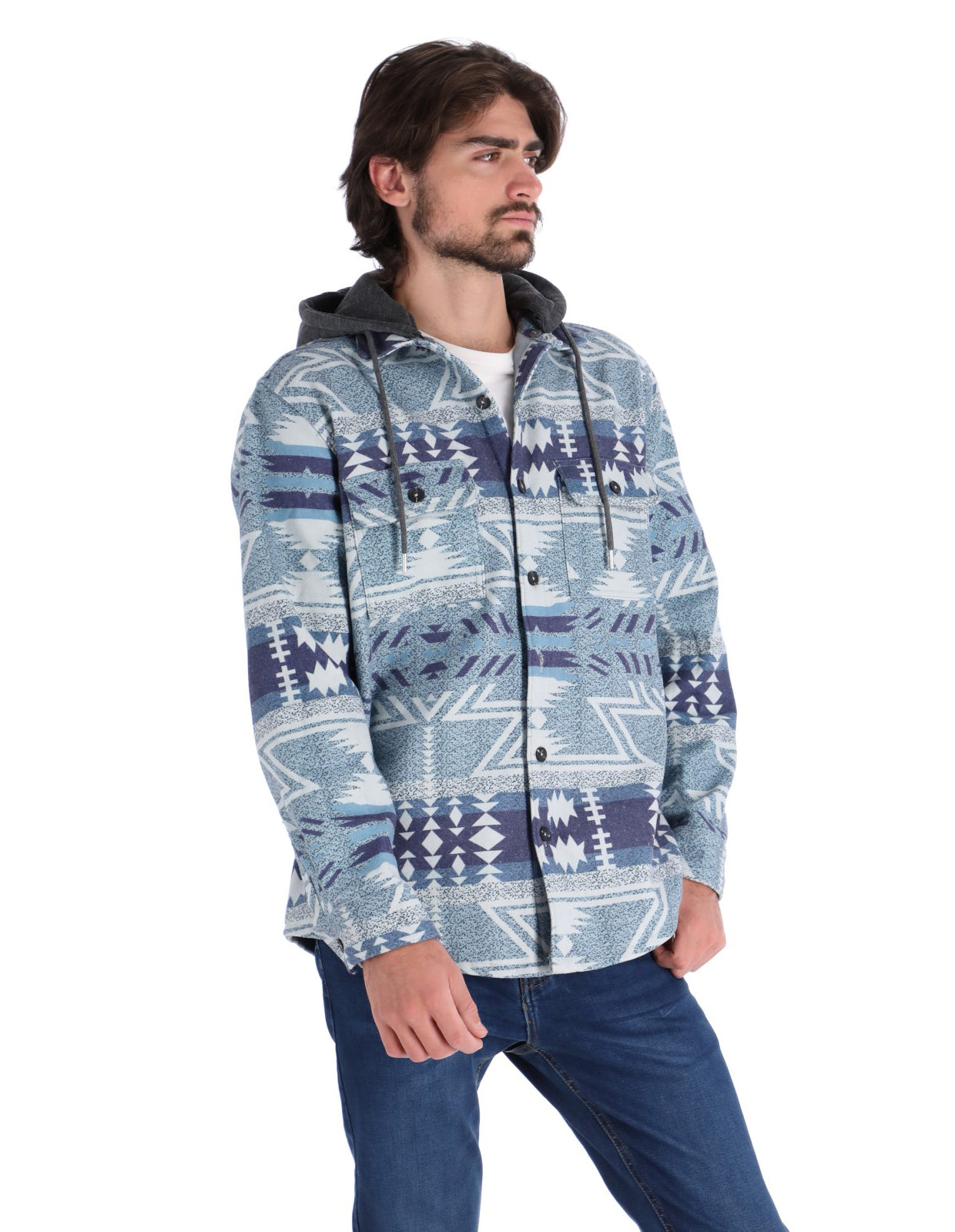 Sobrecamisa Casual con Capucha y Bolsillos Frontales - Azul