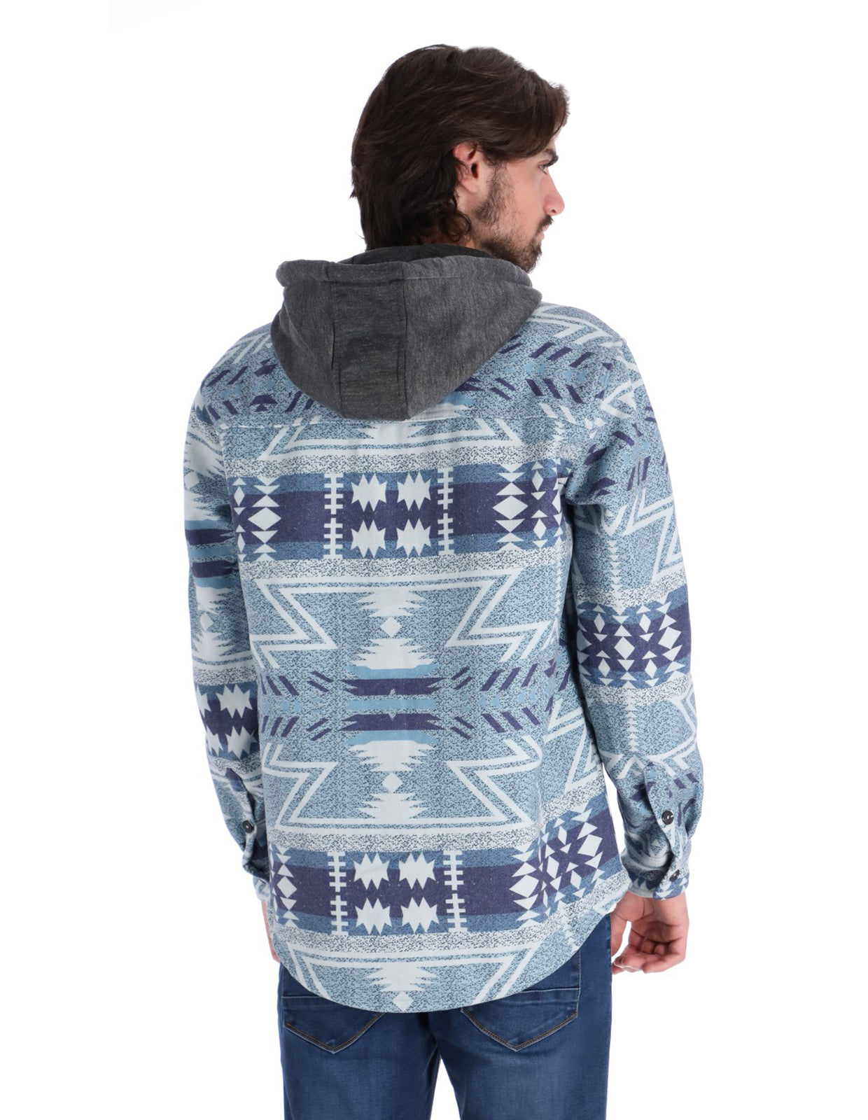 Sobrecamisa Casual con Capucha y Bolsillos Frontales - Azul