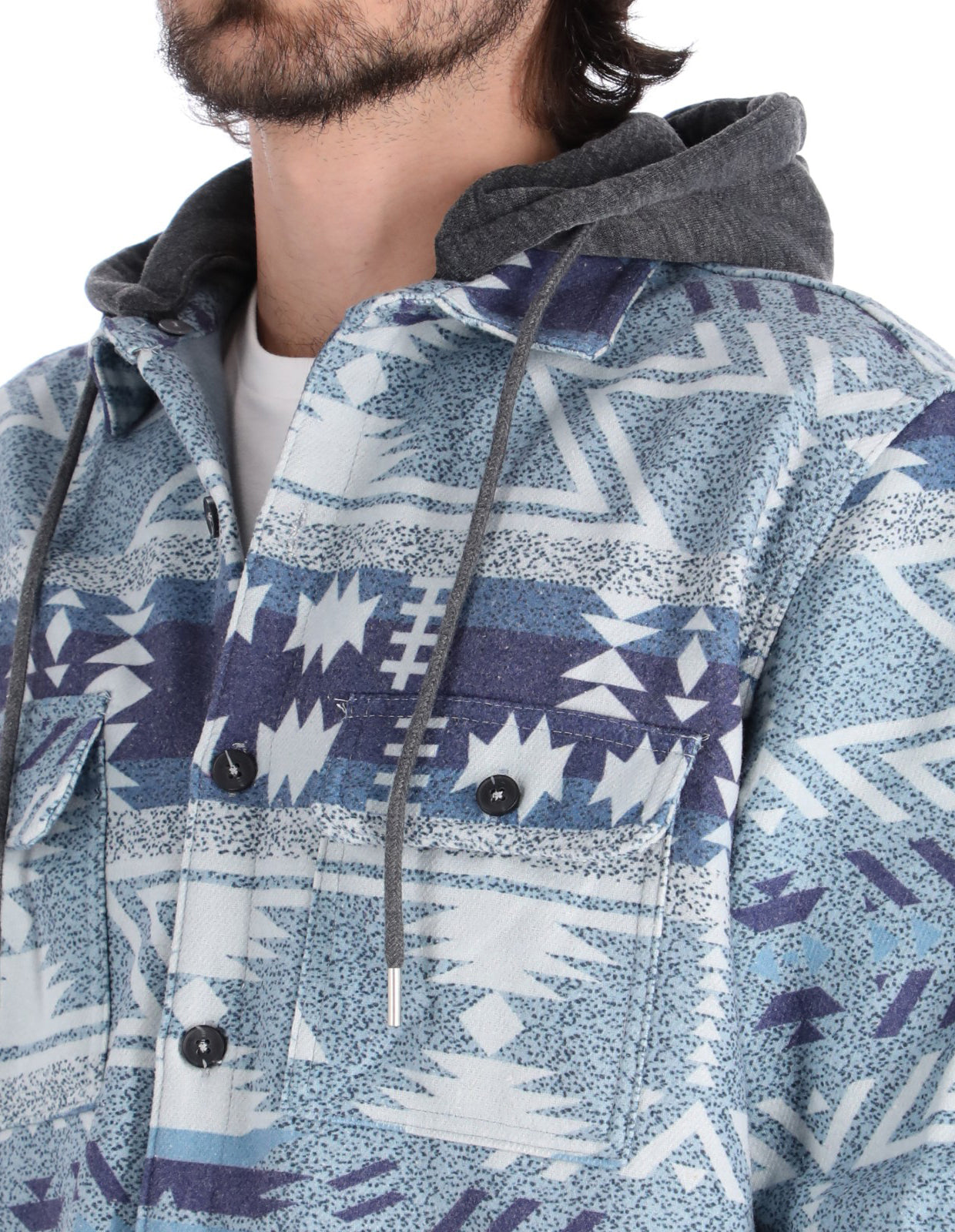 Sobrecamisa Casual con Capucha y Bolsillos Frontales - Azul