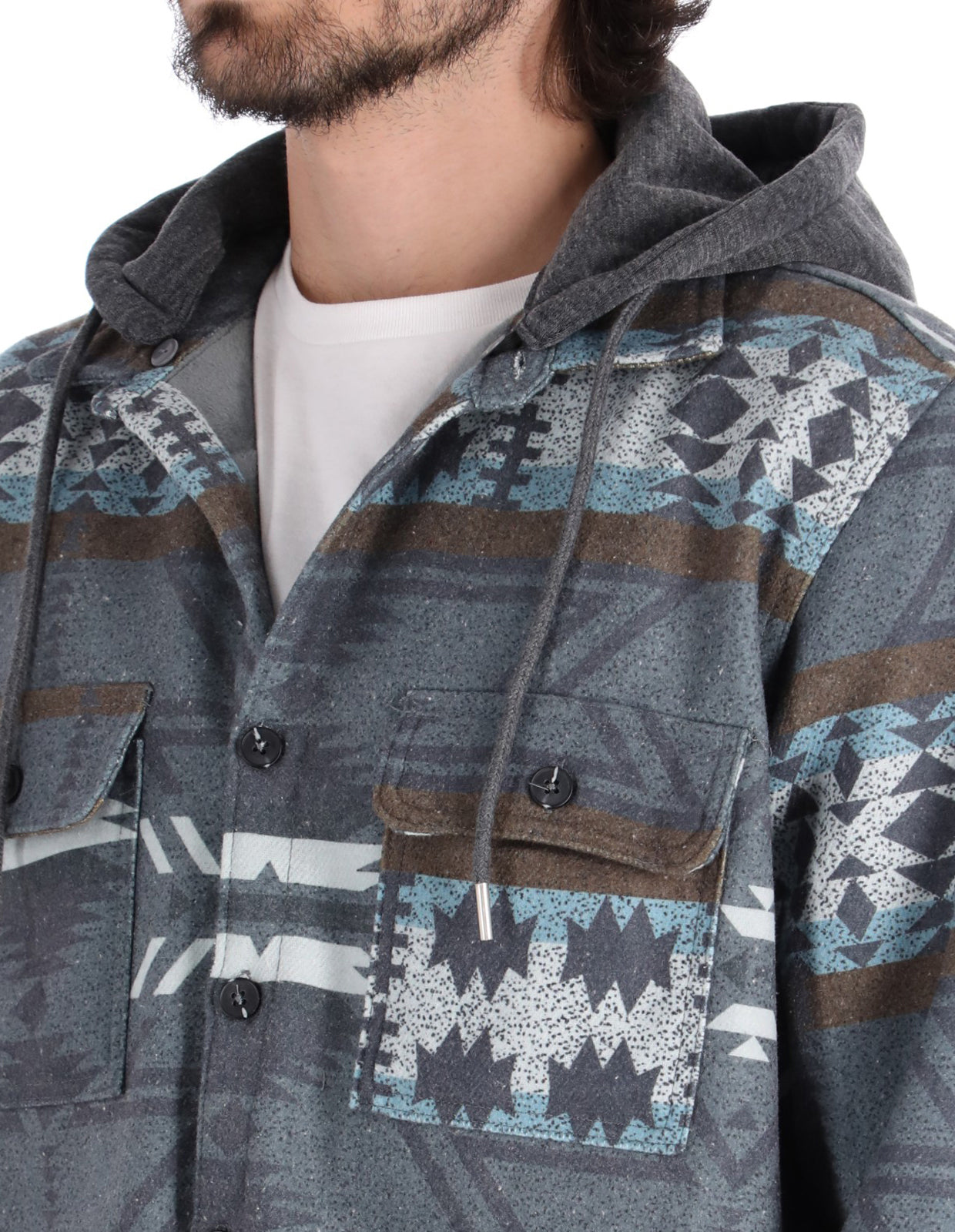 Sobrecamisa Casual con Capucha y Bolsillos Frontales - Café