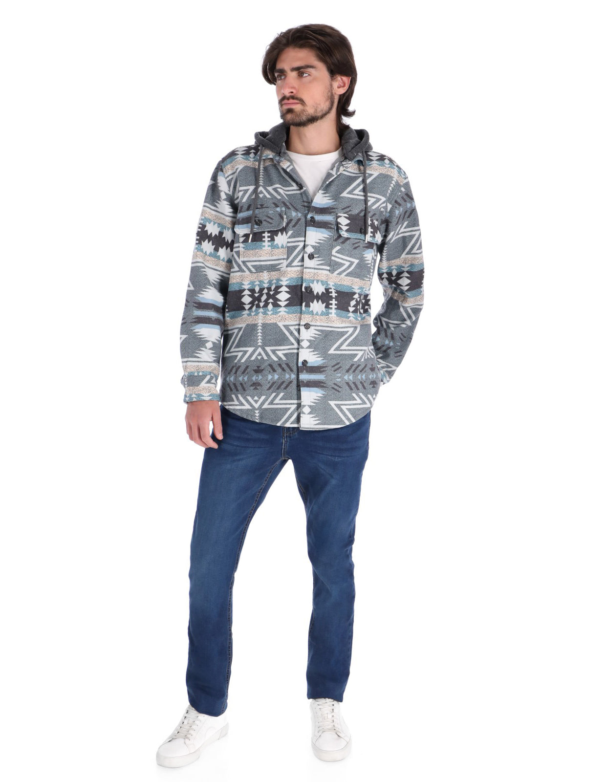 Sobrecamisa Casual con Capucha y Bolsillos Frontales - Crema