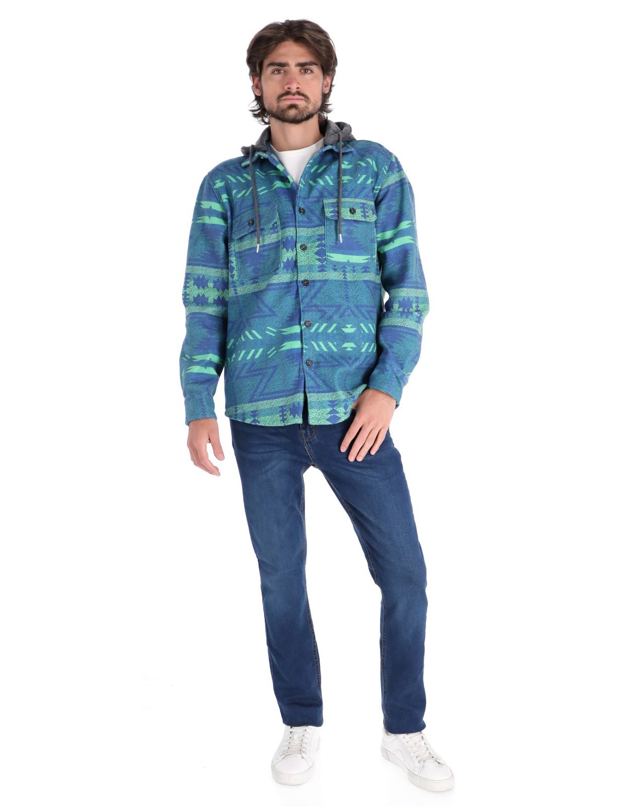 Sobrecamisa Casual con Capucha y Bolsillos Frontales - Verde