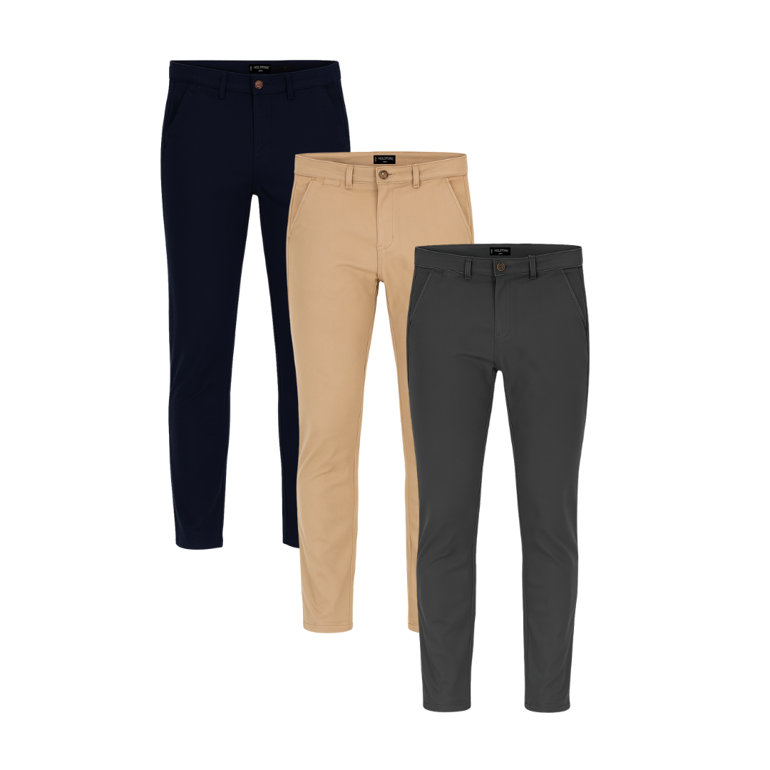 3 Pack de Pantalones Chino Holstone Para Hombre - (Caqui / Azul Marino / Gris Oxford)
