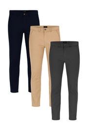 3 Pack de Pantalones Chino Holstone Para Hombre - (Caqui / Azul Marino / Gris Oxford)