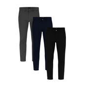 3 Pack de Pantalones Chino Holstone Para Hombre - (Negro / Azul Marino / Gris Oxford)
