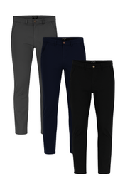 3 Pack de Pantalones Chino Holstone Para Hombre - (Negro / Azul Marino / Gris Oxford)