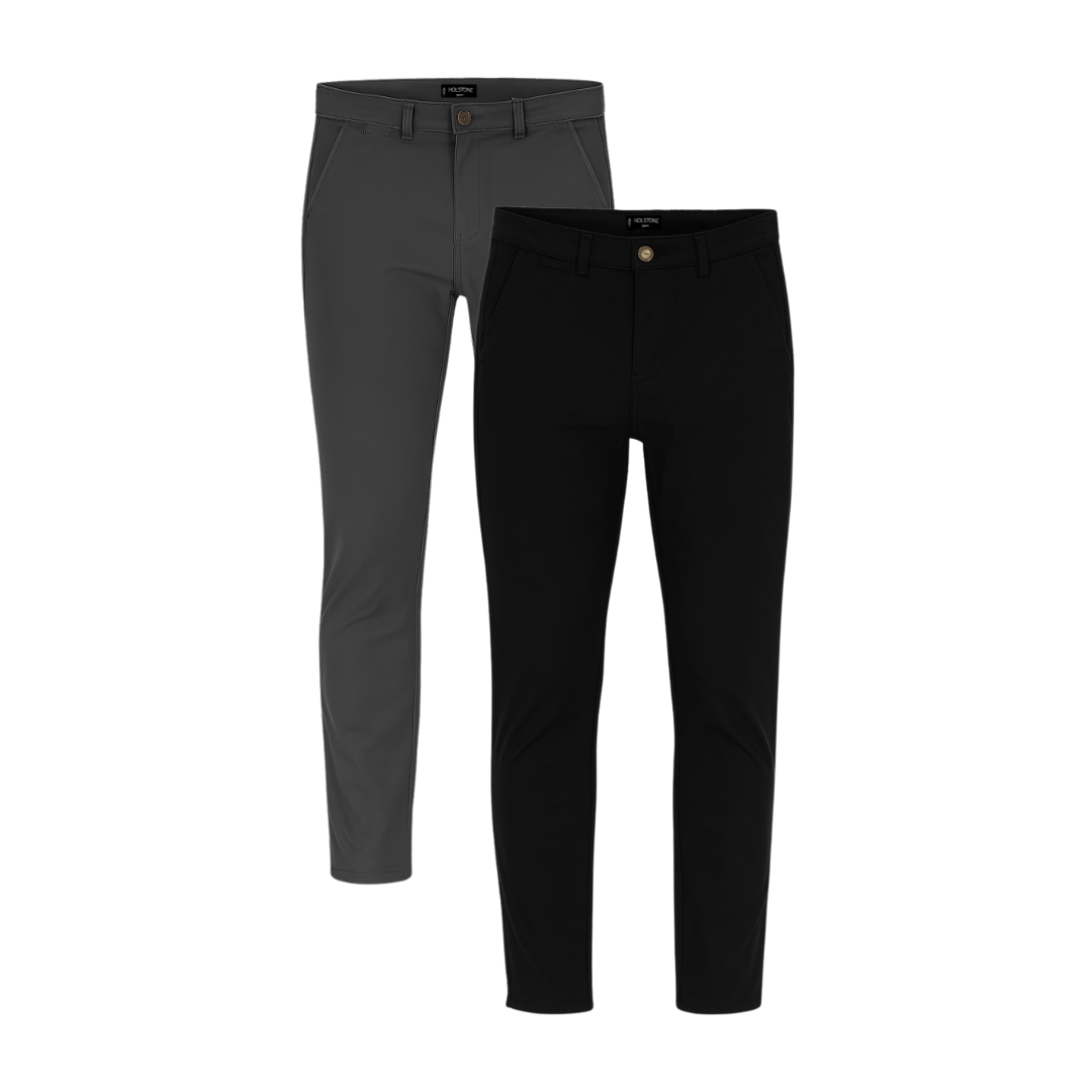2 Pack de Pantalones Chino Holstone Para Hombre - (Negro / Gris Oxford)
