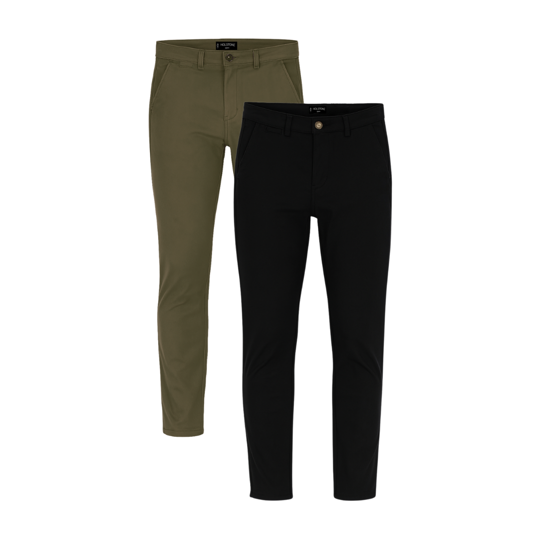 2 Pack de Pantalones Chino Holstone Para Hombre - (Negro / Verde Olivo)