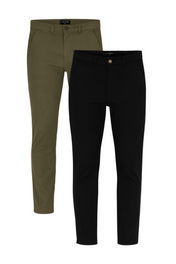 2 Pack de Pantalones Chino Holstone Para Hombre - (Negro / Verde Olivo)