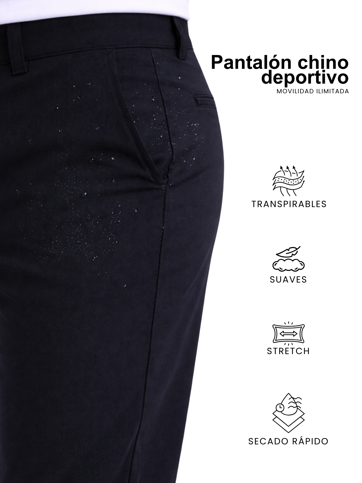 Pantalón Estilo Chino Deportivo Elástico Slim - Negro