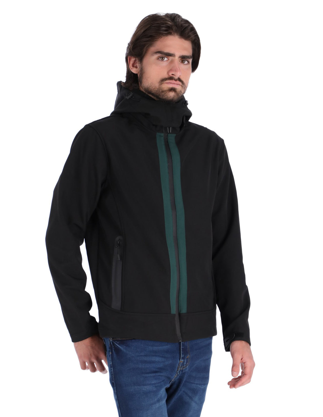 Chamarra Rompeviento con Capucha y Cierre - Negro