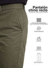 Pantalón Chino de Gabardina Recto - Verde Olivo