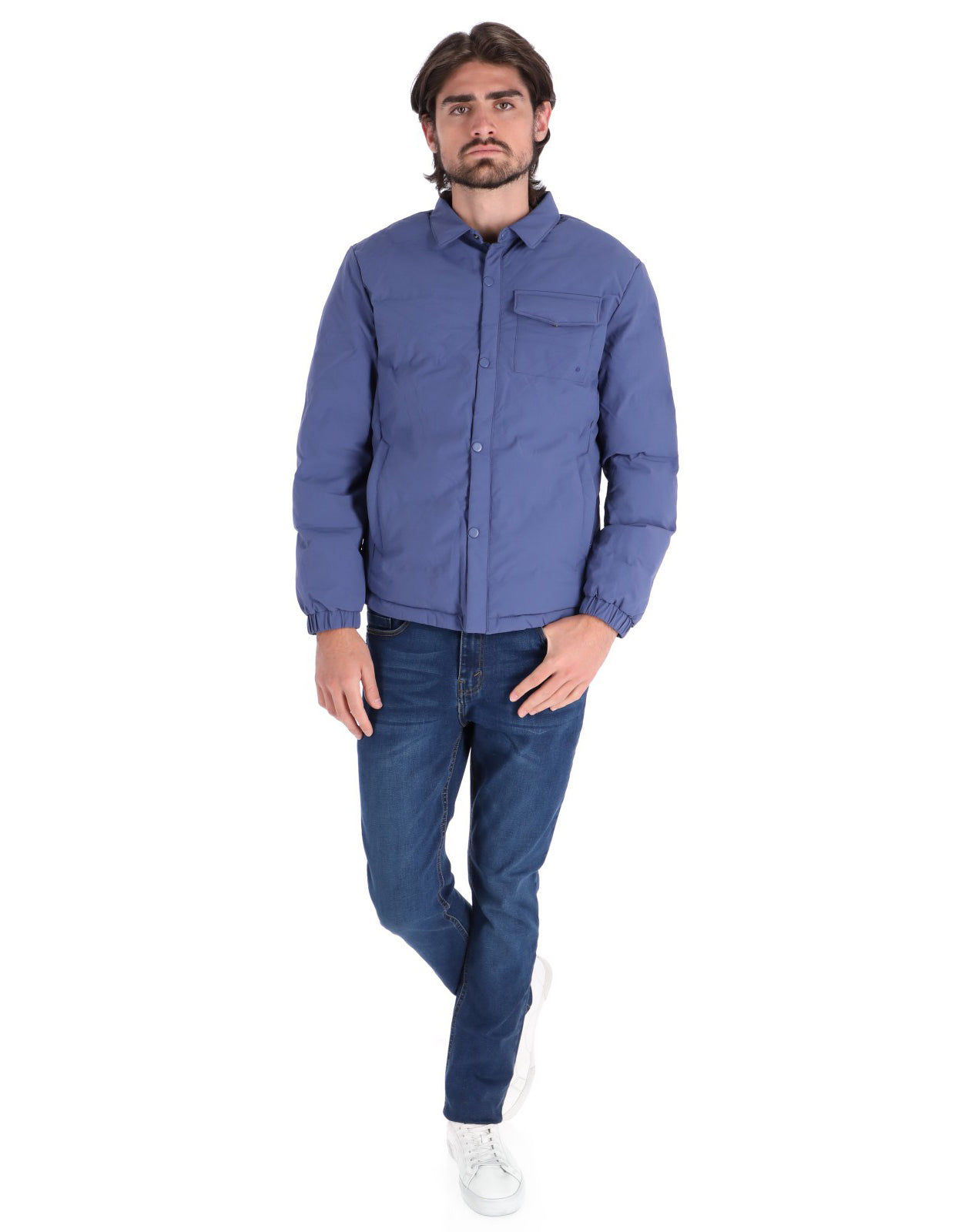 Chamarra Casual Acolchada para Hombre con Cierre de Botones - Azul