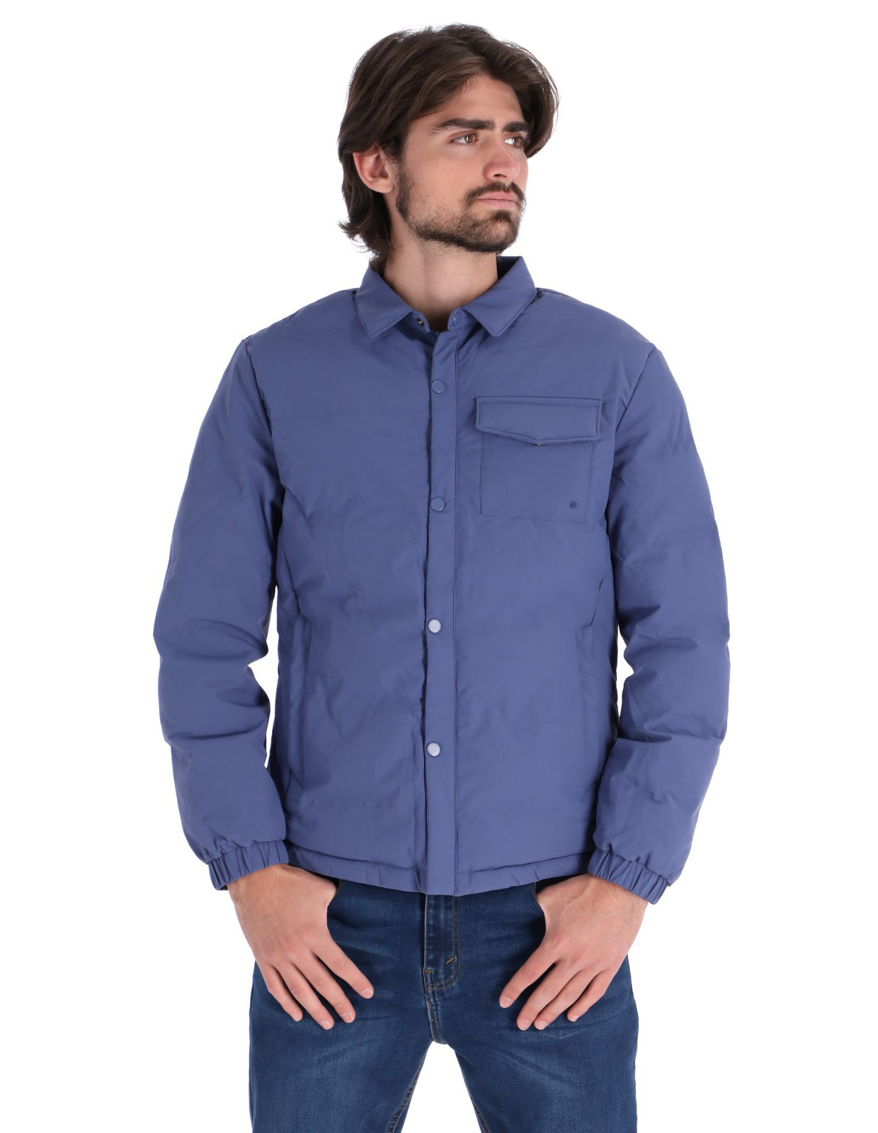 Chamarra Casual Acolchada para Hombre con Cierre de Botones - Azul