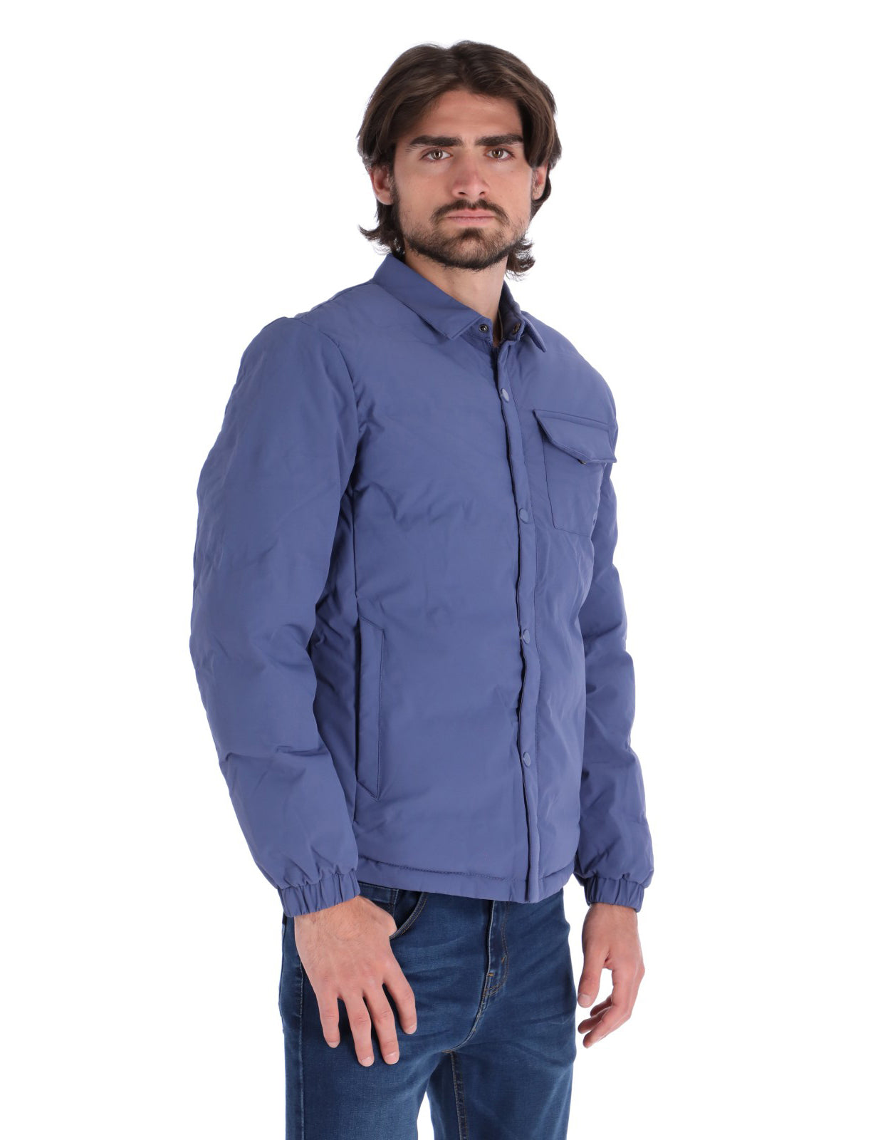 Chamarra Casual Acolchada para Hombre con Cierre de Botones - Azul