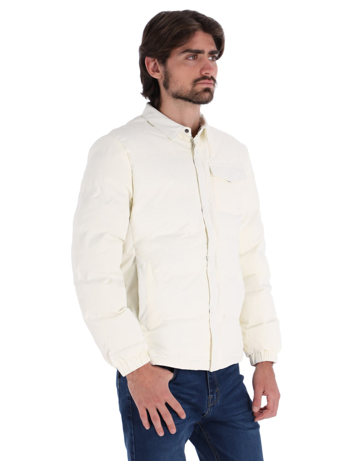 Chamarra Casual Acolchada para Hombre con Cierre de Botones - Blanco