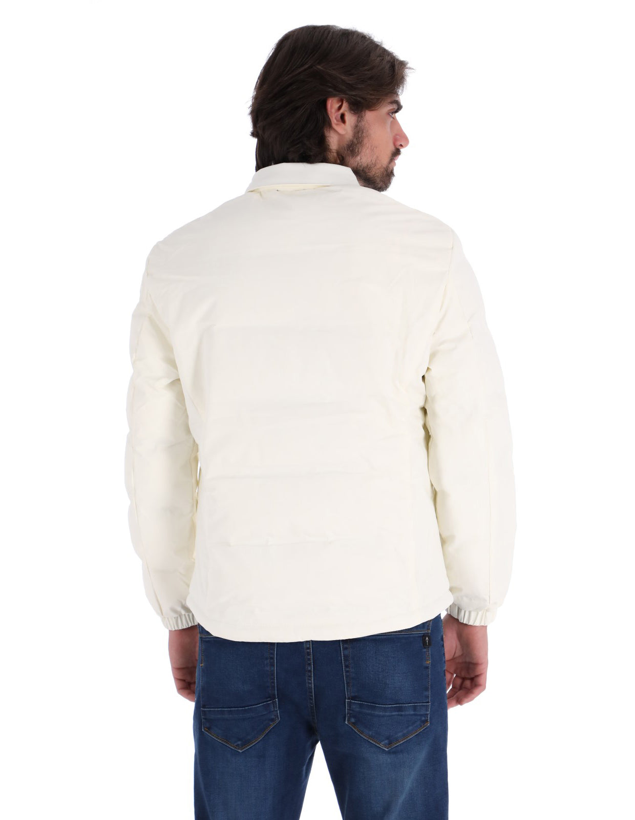 Chamarra Casual Acolchada para Hombre con Cierre de Botones - Blanco