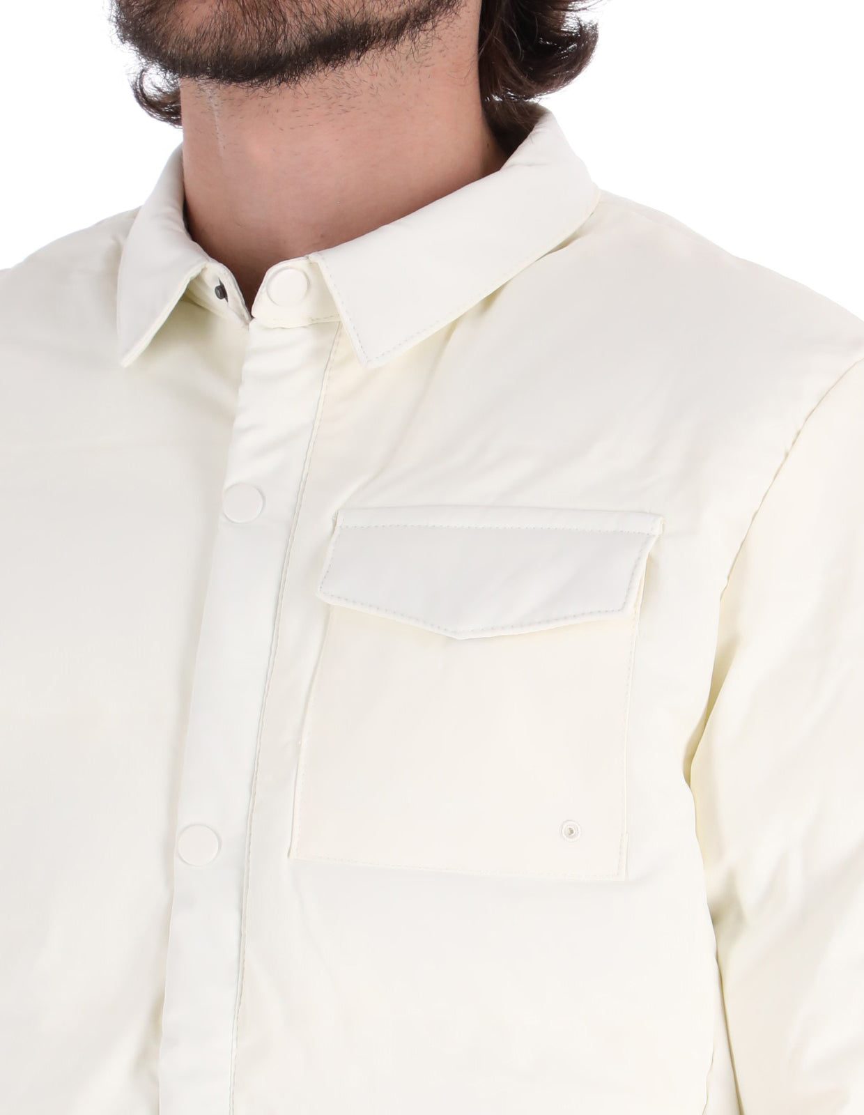 Chamarra Casual Acolchada para Hombre con Cierre de Botones - Blanco