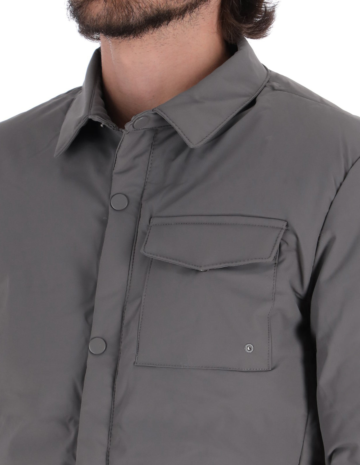 Chamarra Casual Acolchada para Hombre con Cierre de Botones - Gris