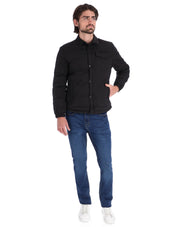 Chamarra Casual Acolchada para Hombre con Cierre de Botones - Negro