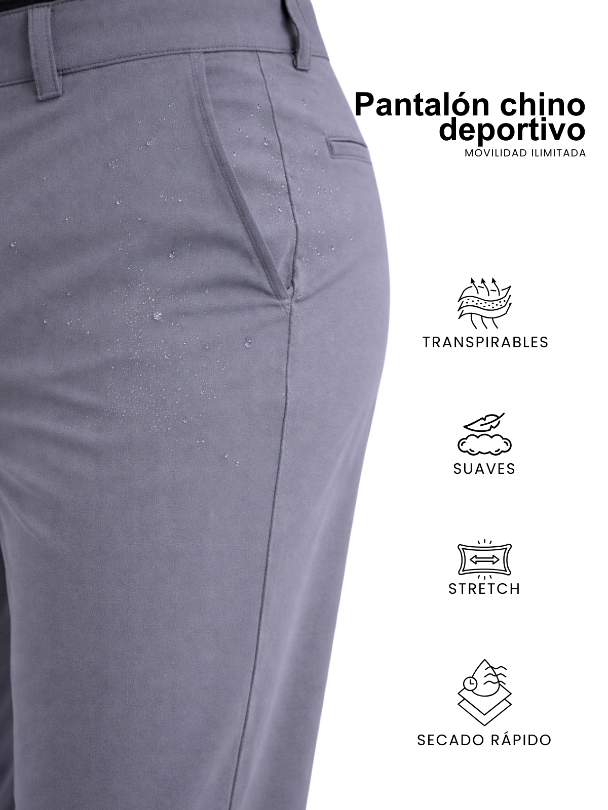 Pantalón Estilo Chino Deportivo Elástico Slim - Gris Oxford