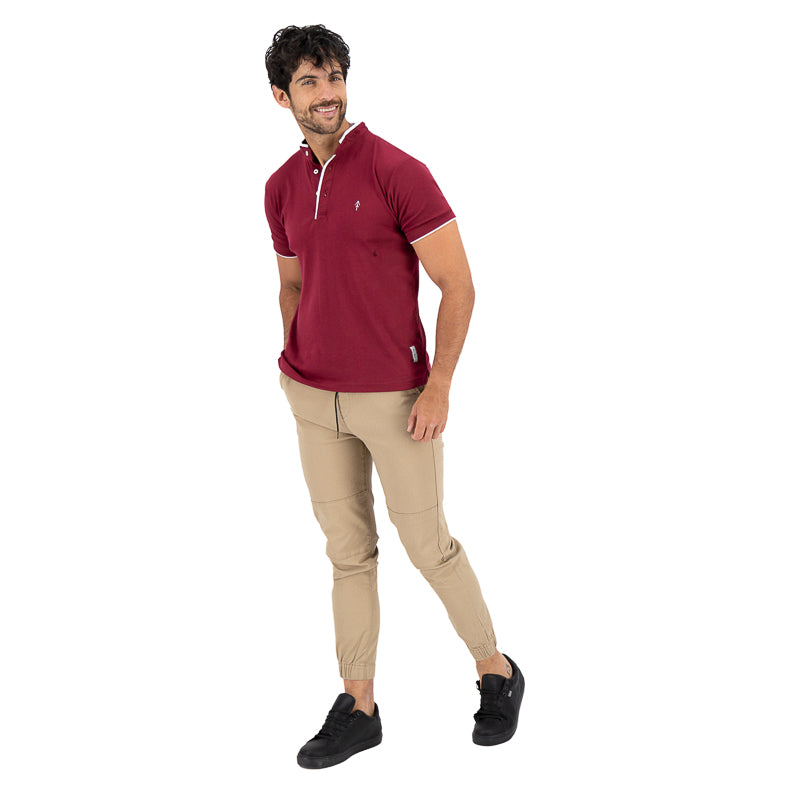 Playera Cuello Mao Slim Fit - Vino