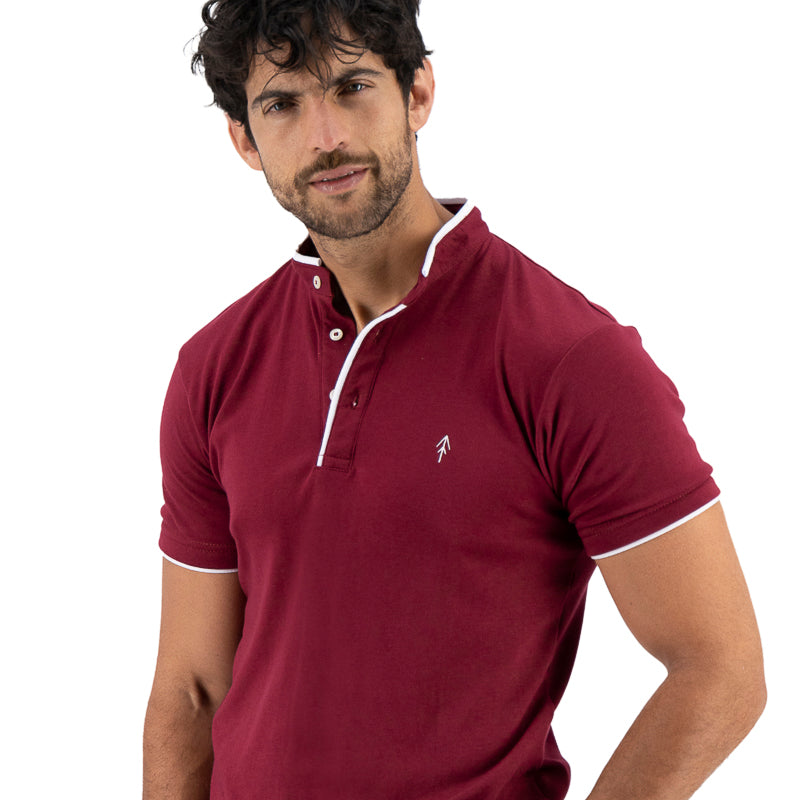 Playera Cuello Mao Slim Fit - Vino
